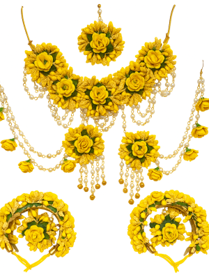 Yellow Floral Jewellery Set with Necklace