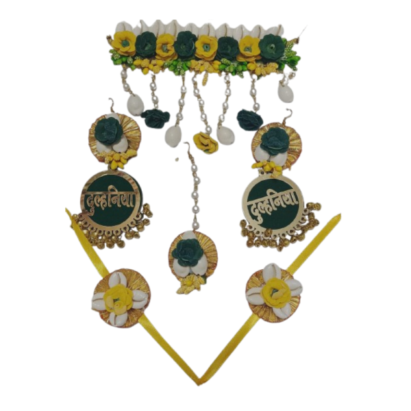 Green & Yellow Dulhaniya Floral Jewellery Set